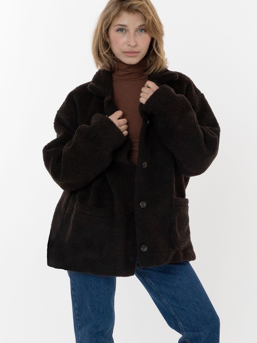 Los Angeles Apparel Dark Brown Sherpa Coat OS